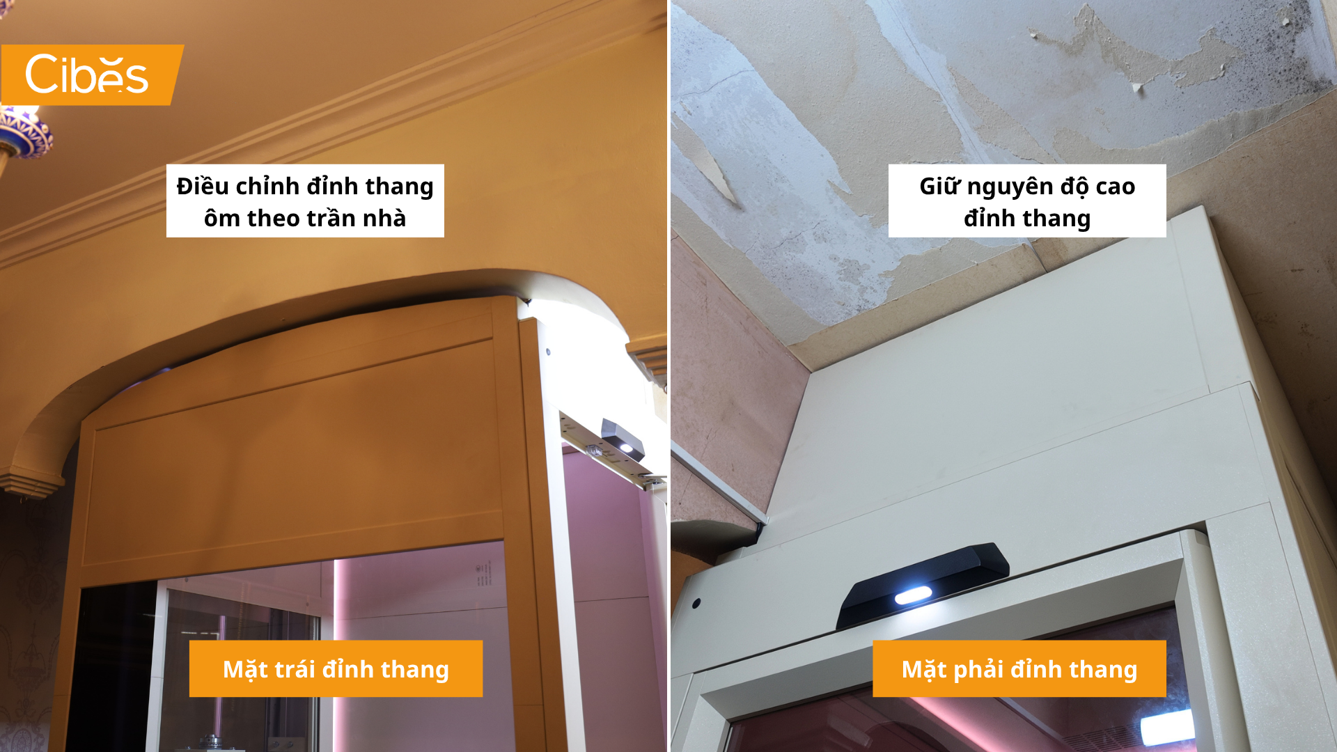 Điều chỉnh đỉnh giếng thang phù hợp với trần nhà vòng cung 